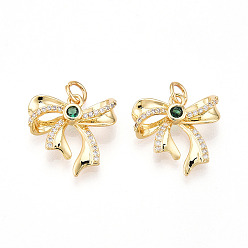 Настоящее золото 18K Латунные микро проложить кубического циркония подвески, без кадмия и без свинца, бантом прелести, с целью перехода в кольце, реальный 18 k позолоченный, 17x17x5 мм, отверстие : 3.5 мм