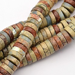 Аква Терра Яшма Плоские круглые / дисковые синтетические бусины из аква-терра-яшмы, Heishi бусы, окрашенные, 8x3 мм, отверстие : 1 мм, около 126 шт / нитка, 15.7 дюйм
