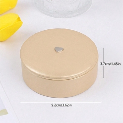 Navajo White PU Leather Jewelry Storage Box, Jewelry Organizer Case for Necklace Earrings Ring, Flat Round with Heart, Navajo White, 9.2x3.7cm