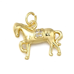 Настоящее золото 18K Латунные микропаве прозрачные подвески с фианитом, лошади прелести, долговечный, стойки покрытие, без свинца и без кадмия, с целью перехода в кольце, реальный 18 k позолоченный, 14x17x3.5 мм, отверстие : 3 мм