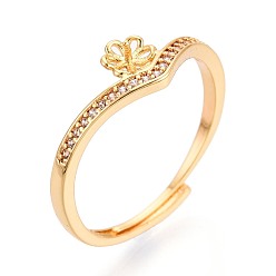 Настоящее золото 18K Закрепка для колец-штифтов из цветочной латуни с микропаве из кубического циркония, регулируемые настройки колец для полупросверленных бусин, без кадмия, без никеля и без свинца, реальный 18 k позолоченный, 7 мм, внутренний диаметр: 18.2 мм, штифты : 0.6~0.8 мм