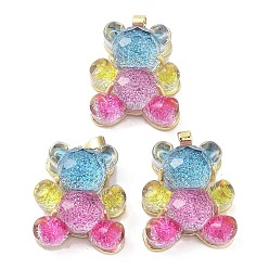 Разноцветный Подвески из прозрачной смолы и блестящей пудры, покрытие стойки латунные подвески в виде медведя, настоящее 18k позолоченное, долговечный, без кадмия и без свинца, красочный, 23x18x9 мм, отверстие : 2.5x4 мм