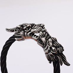 Antique Silver Retro Dragon 304 Stainless Steel Bangles, Gunmetal & Antique Silver, 57mm