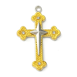 Platinum & Golden Alloy Rhinestone Pendants, Cross, Platinum & Golden, 40.5x26x4.5mm, Hole: 2mm