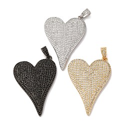 (52) Непрозрачная лаванда Латунные микро проложить кубического циркония подвески, сердце прелести, стойки покрытие, прочное покрытие, без кадмия и без свинца, разноцветные, 43.5x29.5x4 мм, отверстие : 3x5.5 мм