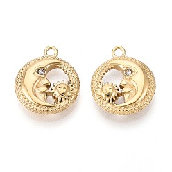 Настоящее золото 14K 304 подвески из нержавеющей стали, луна и солнце, реальный 14 k позолоченный, 21x17.5x4.5 мм, отверстие : 2 мм