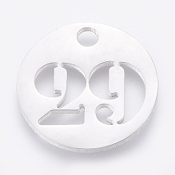 Number Не тускнеющие 304 подвески из нержавеющей стали, отрезать, полый, плоские круглые с номером, цвет нержавеющей стали, кол. 29, 19x1.5 мм, отверстие : 2.5 мм