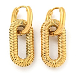 Настоящее золото 18K Овальные серьги-обручи из нержавеющей стали с желобками для женщин, реальный 304 k позолоченный, 18 мм