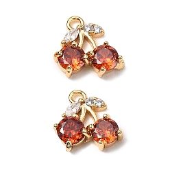 Шоколадный Латунные микро проложить кубического циркония подвески, без кадмия, без никеля и без свинца, черри прелести, реальный 18 k позолоченный, цвет шоколада, 9.5x10x3 мм, отверстие : 1.2 мм