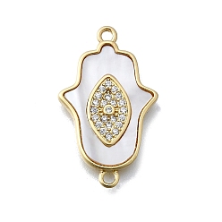 Eye Подвески-соединители для рук хамса, настоящие 16k позолоченные латунные звенья с микропаве из кубического циркония, без кадмия и без свинца, с оболочкой, глаз, 26.5x16x2.5 мм, отверстие : 1.6 мм