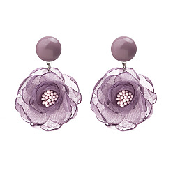 Средняя Орхидея Серьги-гвоздики из шифона, смолы и пластика, цветок, средне орхидеи, 60x40 мм