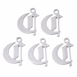 Letter C Устойчивые к потускнению 201 подвески из нержавеющей стали, лазерная резка, старый английский, алфавит, цвет нержавеющей стали, letter.c, 20x15x1 мм, отверстие : 2 мм