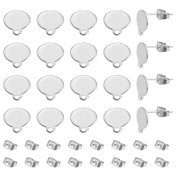 Edelstahl Farbe 20Stk. 304 Ohrstecker aus Edelstahl, mit 20 Stk. Ohrmuttern, Edelstahl Farbe, 13x10.5x0.5 mm, 12 mm, Stift: 0.8 mm, Bohrung: 1.5 mm
