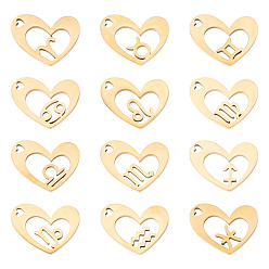 Золотой 12 шт. 12 стили 316 l подвески из нержавеющей стали, сердце с подвесками в виде созвездий, золотые, 22x19 мм, 1 шт / стиль