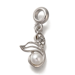 Платина Подвеска из сплава с кристаллами и стразами в европейском стиле, подвески с большим отверстием в виде хвоста русалки, с abs имитационными жемчужными бусинами , платина, 31 мм, отверстие : 4.5 мм