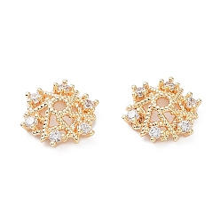 Настоящее золото 18K Покрытие стойки латунный кубический цирконий колпачок из бисера, без кадмия, без никеля и без свинца, 6 - лепесток цветка, реальный 18 k позолоченный, 10x9x3 мм, отверстие : 1.4 мм