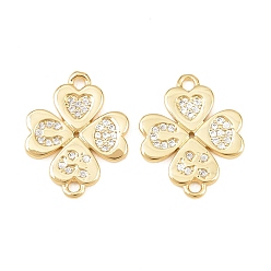 Настоящее золото 18K Подвески в форме клевера с микропаве из латуни и прозрачными кубическими цирконами ко Дню Святого Патрика, амулеты из трилистника, долговечный, стойки покрытие, без свинца и без кадмия, реальный 18 k позолоченный, 19.5x15x1.5 мм, отверстие : 1.5 мм