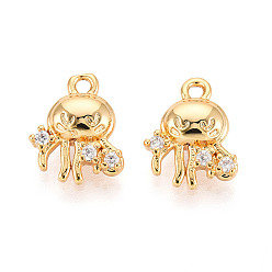 Настоящее золото 18K Латунные микро проложить кубического циркония прелести, медуза, долговечный, без никеля , реальный 18 k позолоченный, 11.5x9.5x4 мм, отверстие : 1.2~1.4 мм