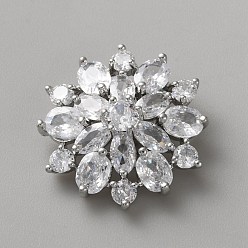 Прозрачный Латунные микро проложить куб кнопки циркония, цветок, платина, прозрачные, 21x22x8 мм, отверстие : 1.5 мм