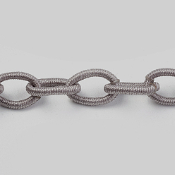 Gray Handmade Nylon Cable Chains Loop, Oval, Gray, 8~9x11~13x2mm, about 85cm/strand, 33.5 inch