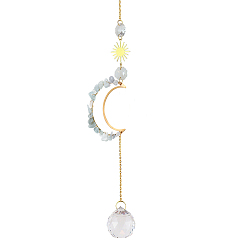 Аквамарин Хрустальное стекло с подвеской в виде ловца солнца из натурального аквамарина, создатель радуги, украшение сада и дома своими руками, луна, 250~350 мм