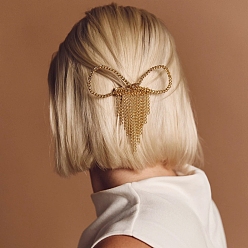 Золотой Бант латунная цепочка кисточка заколки для волос из кожи аллигатора, аксессуары для волос для женщин и девочек, золотые, 130x95 мм