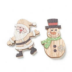 Разноцветный Рождественские тематические деревянные подвесные украшения, с самоклеящимися точками, Санта-Клаус и снеговик, красочный, 41~45x26~38x4 мм, 12 шт / коробка