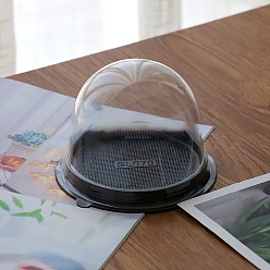 Черный Пластиковые контейнеры для торта, одноразовые коробки для десертов, с крышками, круглые, чёрные, 115x85 мм