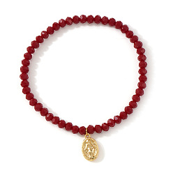 Темно-Красный Элегантные овальные браслеты с подвеской в виде Девы Марии из латуни, стеклянные круглые бусины эластичные браслеты для женщин, золотые, темно-красный, 6.89 дюйм (17.5 см)