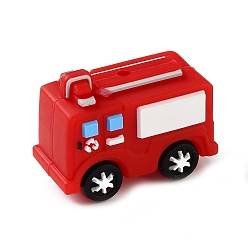 Red Silicone Beads, Focal Beads, Fire Fighting Truck, Red, 21.5x28x15mm, Hole: 2mm