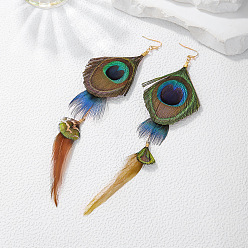 Верблюжий Серьги-подвески в виде перьев в богемном стиле, золотые, верблюжие, 200 мм