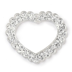 Серебро Подвески из непрозрачного акрила с принтом ко дню святого валентина, сердце, с блестка, серебряные, 34.5x39.5x2.5 мм, отверстие : 1.6 мм