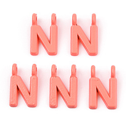 Letter N Обшивка стойки из сплава, окрашенного распылением 2-петлевые подвески, письмо амулеты, без свинца, без никеля и без кадмия, letter.n, 14.5x9x2 мм, отверстие : 2 мм