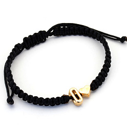 Letter O Браслеты из плетеных бусин из сплава, Браслеты из хлопкового шнура, плетеные для пары., сердце и алфавит, чёрные, золотые, Письмо O, 6.30~11.81 дюйм (16~30 см)