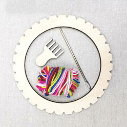 PapayaWhip Round Wooden Weaving Loom Kits, with 1Pc Iron Needle, Round Rod Stick, 1 Bundle Wool Threads, Hand Knitting Tools, PapayaWhip, 21cm