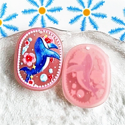 Синий Овальные акриловые подвески, кит, синие, 39x30 мм