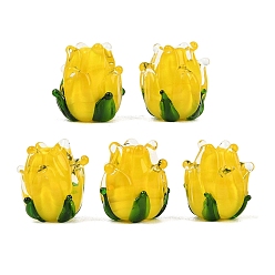 Золотистый Бусины лэмпворк , тюльпан, золотые, 13.5~14.5x12.5~13.5x12.5~13.5 мм, отверстие : 1.8~2 мм