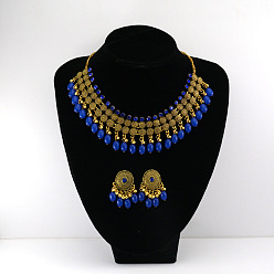Синий Овальный сплав в стиле бохо с подвеской в виде кисточки из смолы и комплект из серег-гвоздиков, античное золото , синие, 450 мм