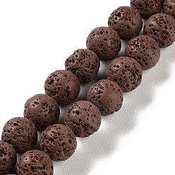 Brun De Noix De Coco Brins de perles teintées en pierre de lave synthétique, ronde, brun coco, 10mm, Trou: 1mm, Environ 41 pcs/chapelet, 15.20'' (38.6 cm)