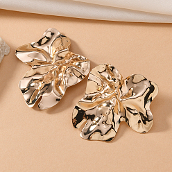 Лист Железные серьги-гвоздики неправильной формы, золотые, кованый текстурированный, лист