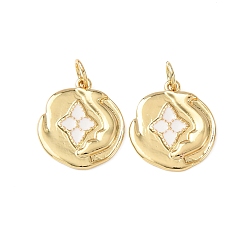 Настоящее золото 18K Латунные подвески, с эмалью, плоские круглые прелести, без кадмия и без свинца, стойки покрытие, долговечный, с целью перехода в кольце, реальный 18 k позолоченный, 16.5x15x2 мм, отверстие : 3.3 мм