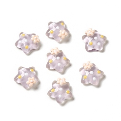 Thistle Translucent Resin Cabochons, Star with Flower & Polka Dot, Thistle, 15x16x7.5mm