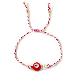 Красный Браслеты ручной работы из плетеных бусин и бусин, символизирующих сглаз., Браслеты из плетеного шнура с бусинами для женщин, с пластиковой имитационной жемчужиной, красные, 11.02 дюйм (28 см)