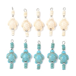 (52) Непрозрачная лаванда 10 шт. 2 цвета окрашенные синтетические бирюзовые черепахи рондель бусины подвески, с железными петлями, платина, разноцветные, 39x14.5x7 мм, отверстие : 2.5 мм, 5 шт / цвет