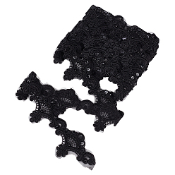 Noir 5yards de ruban de dentelle à fleurs en polyester, coupe de fleurs pour la décoration de robe de mariée, avec perle d'imitation, noir, 2-3/8 pouces (60 mm)