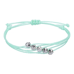 Аквамарин Браслеты из многожильных бусин из вощеного шнура в стиле бохо, регулируемые женские браслеты из полигональных бусин, аквамарин, периметр: 5-7/8~11 дюйм (15~28 см)