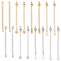 Золотой & Цвет Нержавеющей Стали 16 шт. 8 стили 304 удлинитель цепи из нержавеющей стали, без кадмия, без никеля и без свинца, с застежками и очарованием, золотые и нержавеющая сталь цвет, 50~73 мм, 2 шт / стиль