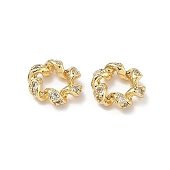 Настоящее золото 18K Латунь микропаве прозрачный кубический цирконий европейский бисер, без кадмия и без свинца, стойки покрытие, долговечный, скрученная бусина с большим отверстием, реальный 18 k позолоченный, 11x3 мм, отверстие : 5.4 мм