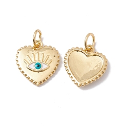 Настоящее золото 18K Подвески из латуни с покрытием из эмали, с целью перехода в кольце, без кадмия, без никеля и без свинца, Сердце с глаз, реальный 18 k позолоченный, 13x12x2 мм, Перейти кольцо: 5x0.6 мм, внутренний диаметр: 3.4 мм