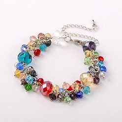 Mixed Color Trendy Faceted Glass Beads Bracelets, with Brass Lobster Claw Clasps and Iron End Chains, Mixed Color, 190mm